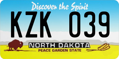 ND license plate KZK039