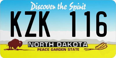 ND license plate KZK116