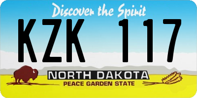 ND license plate KZK117