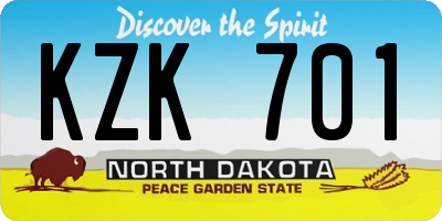 ND license plate KZK701