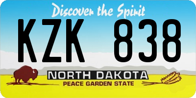 ND license plate KZK838