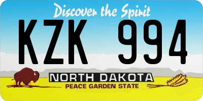 ND license plate KZK994