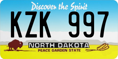ND license plate KZK997