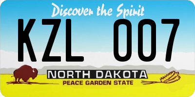 ND license plate KZL007