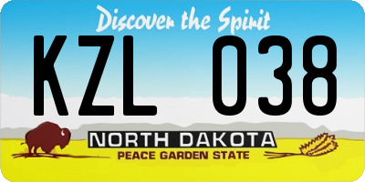 ND license plate KZL038