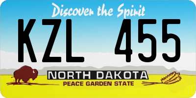 ND license plate KZL455