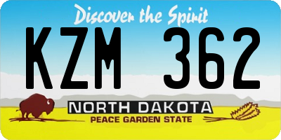 ND license plate KZM362