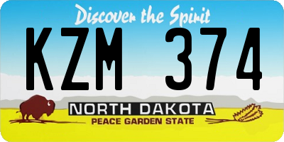 ND license plate KZM374