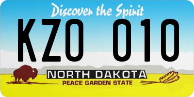 ND license plate KZO010