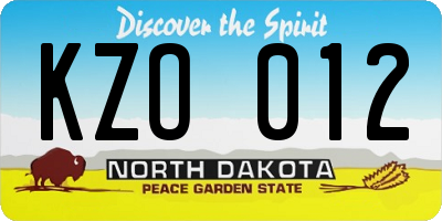 ND license plate KZO012