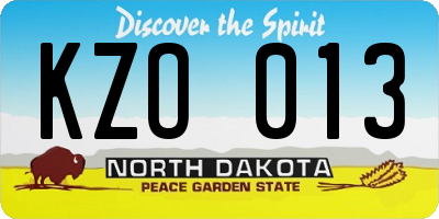 ND license plate KZO013