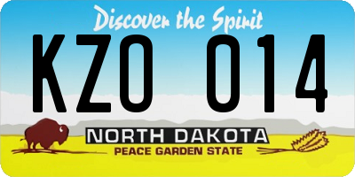 ND license plate KZO014