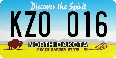 ND license plate KZO016