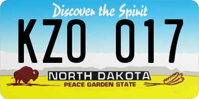 ND license plate KZO017