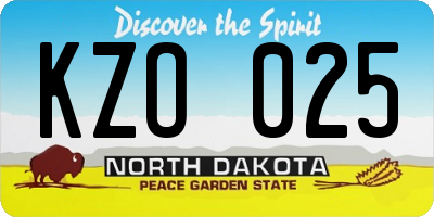 ND license plate KZO025