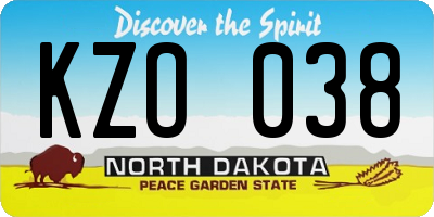 ND license plate KZO038