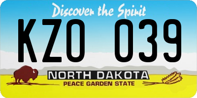 ND license plate KZO039