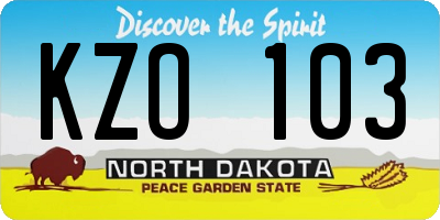 ND license plate KZO103