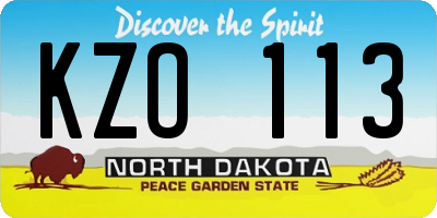 ND license plate KZO113