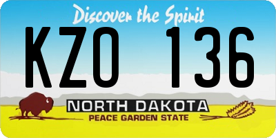 ND license plate KZO136