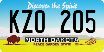 ND license plate KZO205