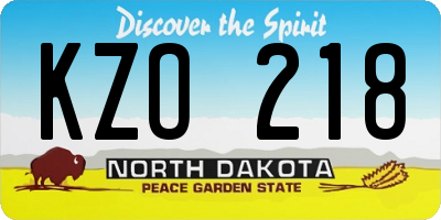 ND license plate KZO218