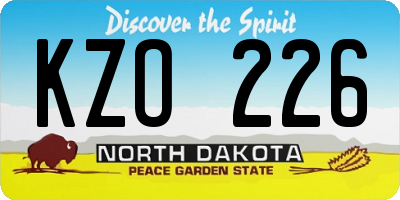 ND license plate KZO226