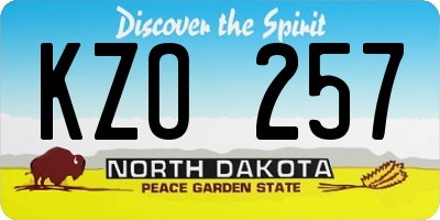 ND license plate KZO257