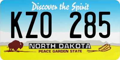 ND license plate KZO285