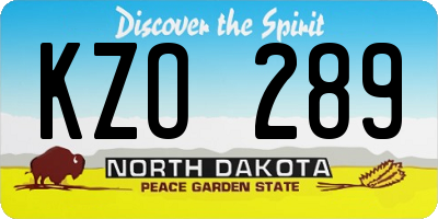 ND license plate KZO289