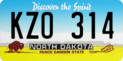 ND license plate KZO314