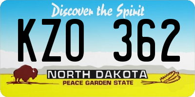 ND license plate KZO362