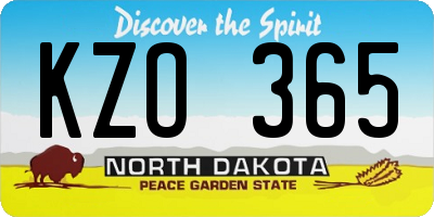 ND license plate KZO365