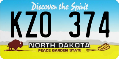 ND license plate KZO374