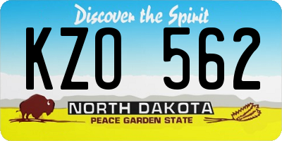 ND license plate KZO562