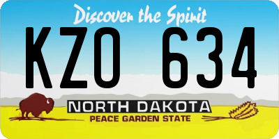 ND license plate KZO634