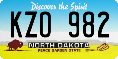 ND license plate KZO982