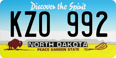 ND license plate KZO992