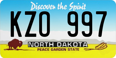 ND license plate KZO997