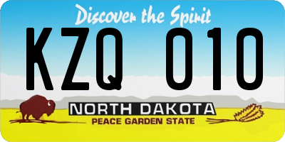 ND license plate KZQ010