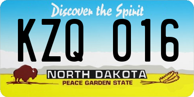 ND license plate KZQ016