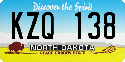 ND license plate KZQ138