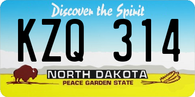 ND license plate KZQ314