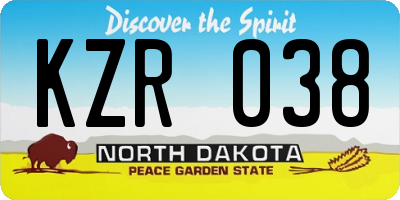 ND license plate KZR038