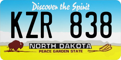 ND license plate KZR838