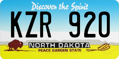ND license plate KZR920