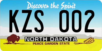 ND license plate KZS002