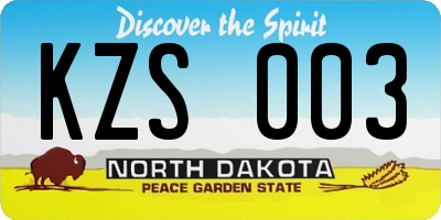 ND license plate KZS003