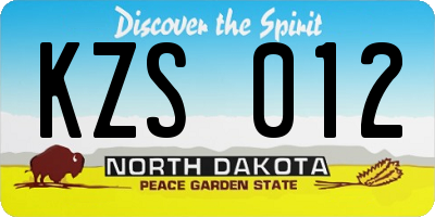 ND license plate KZS012