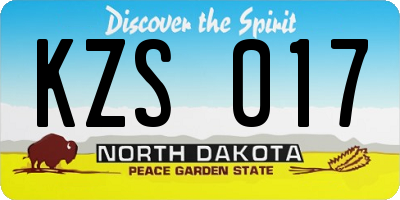 ND license plate KZS017